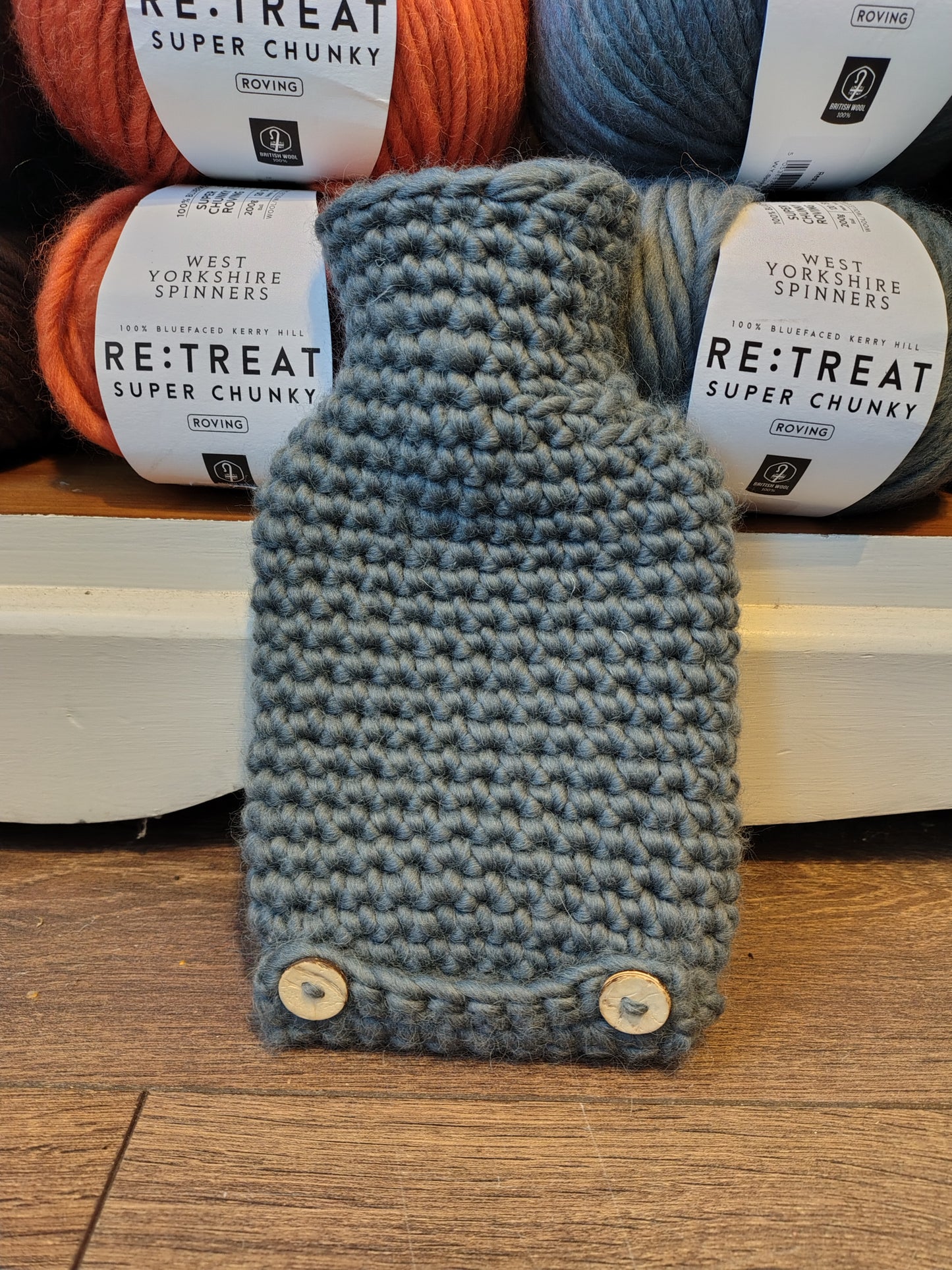 Hot water bottle with Crochet Wool Cover