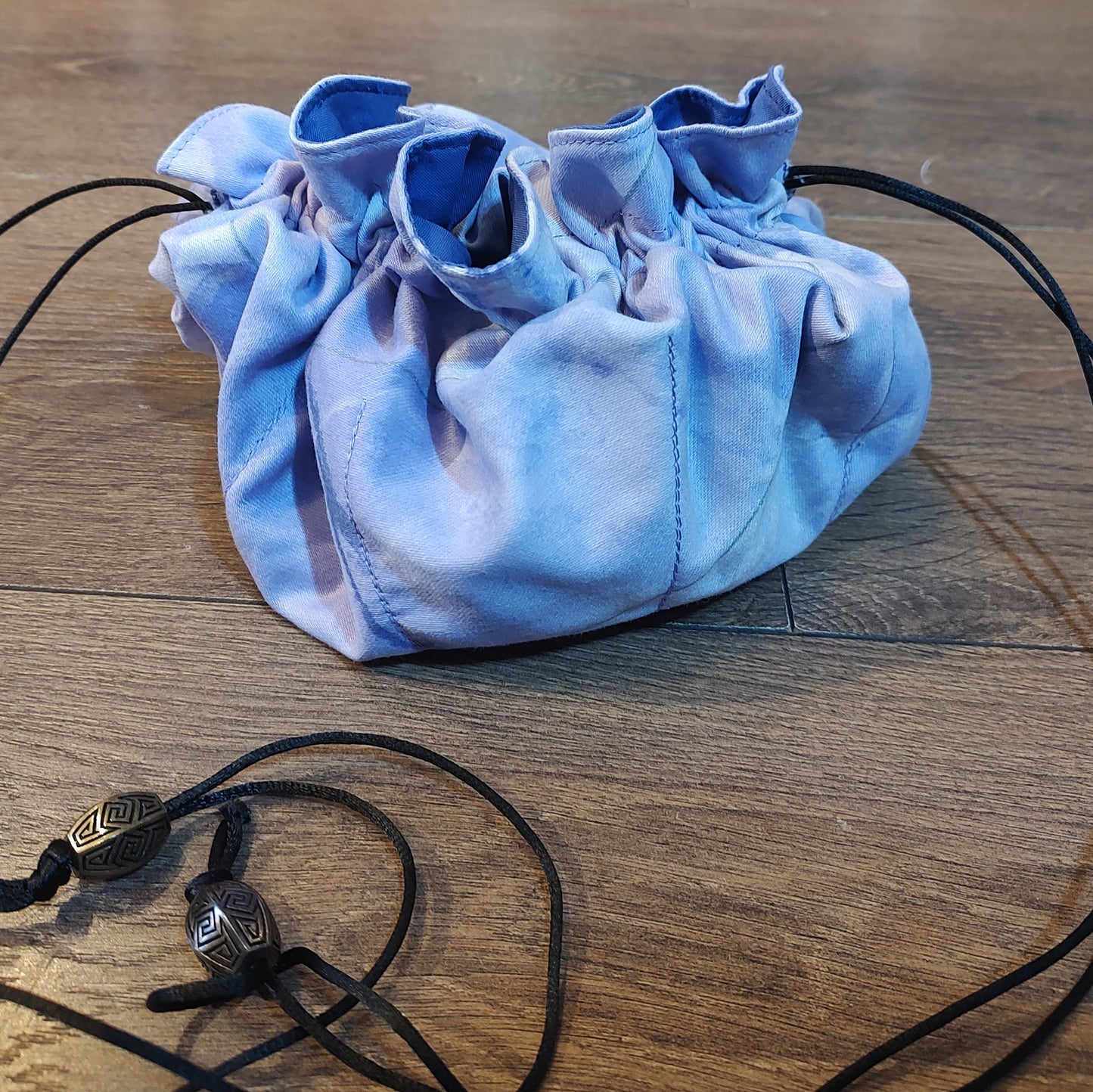 Bag - Handmade open-flat drawstring bag - Purple with black cord