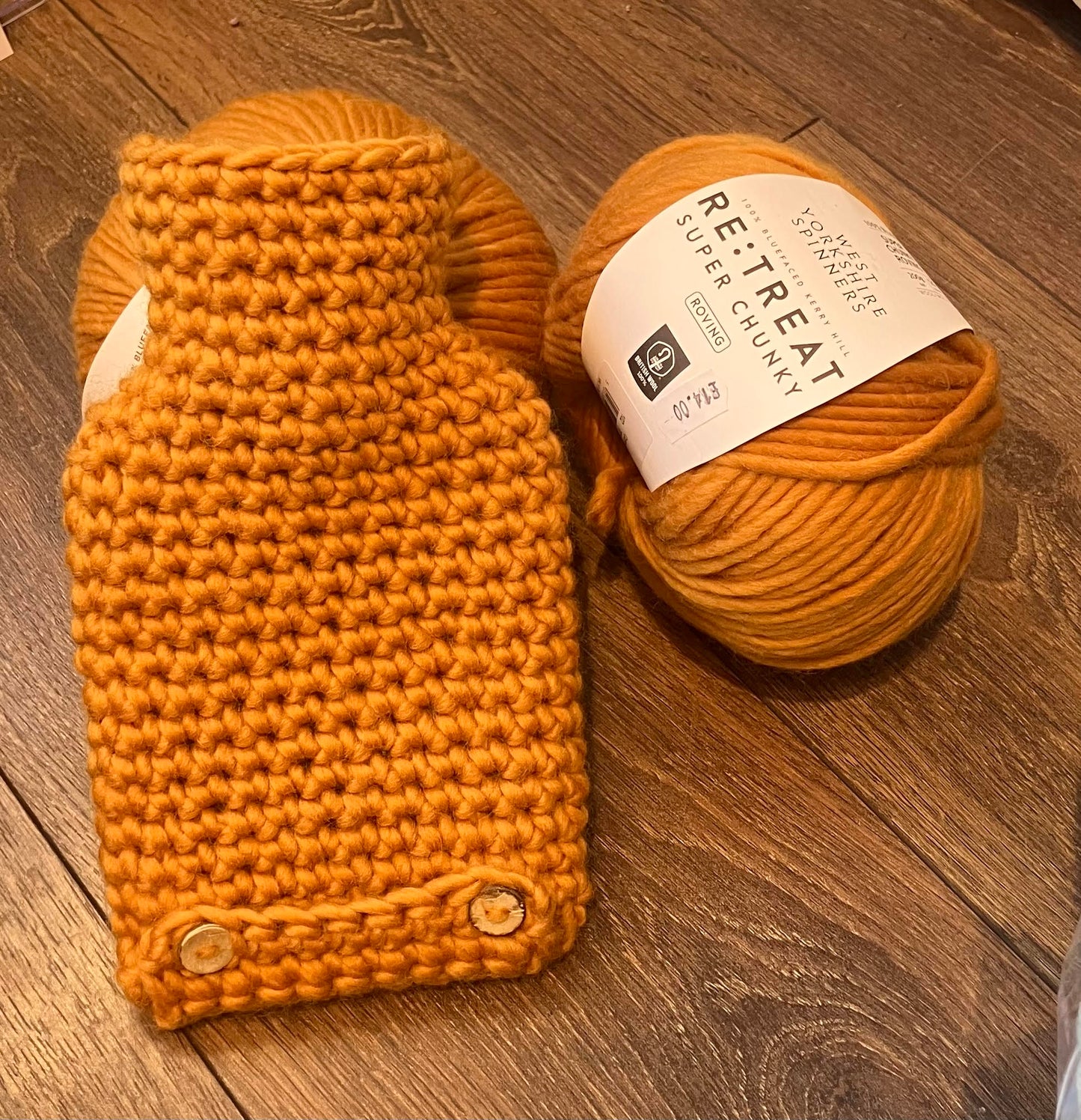 Hot water bottle with Crochet Wool Cover