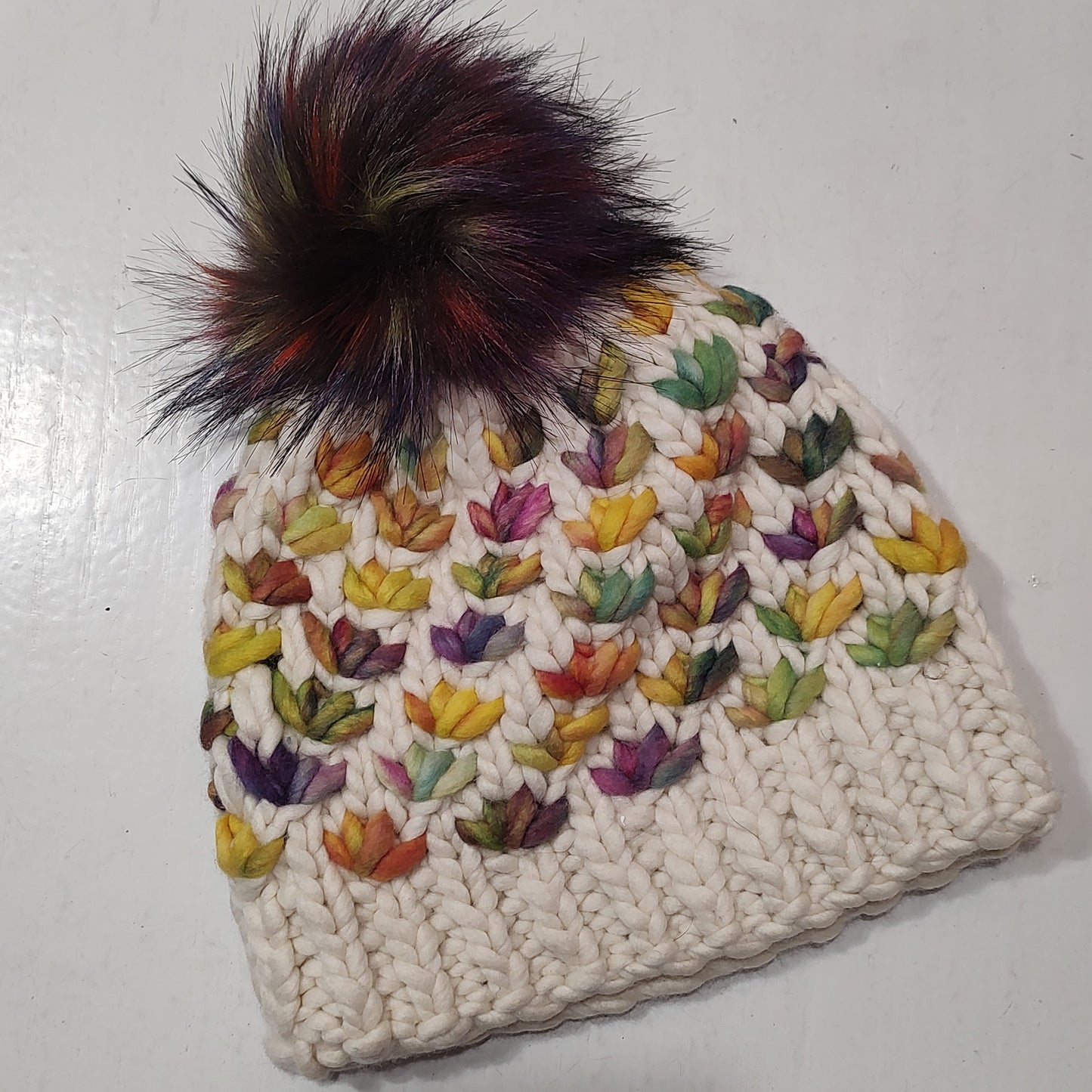Knitted Hat - Super-chunky colourwork beanie with pom-pom