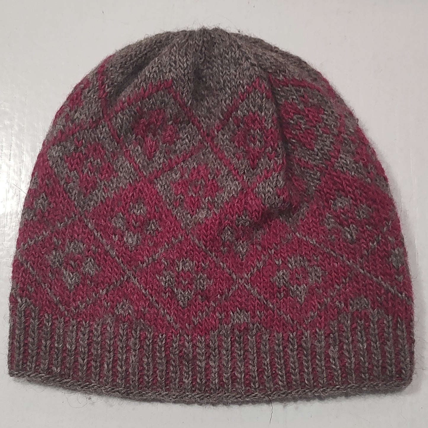 Knitted Hat - colourwork pink and warm grey