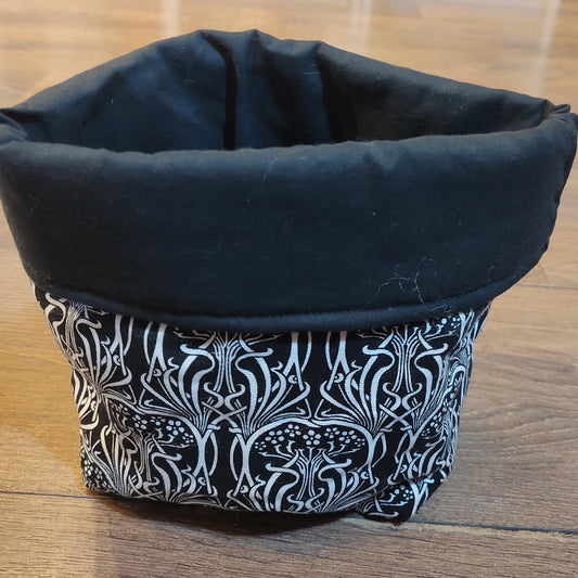 Bag - Handmade yarn bowl project bag - Black and white print fabric