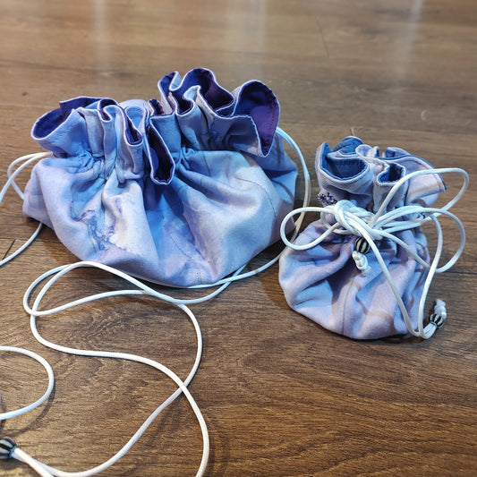 Bag - Handmade open-flat drawstring bag - Purple with white cord x2