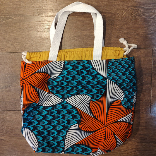 Bag - Handmade drawstring bag - Soft Accents - teal and orange print