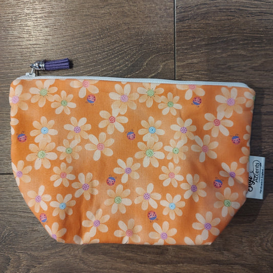 Bag - Handmade small zipped bag - Soft Accents - Orange Flowers