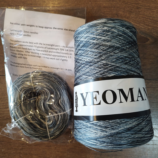 Yarn - Laceweight Acrylic - Cone and Knitting Kit - Grey/Blue/White