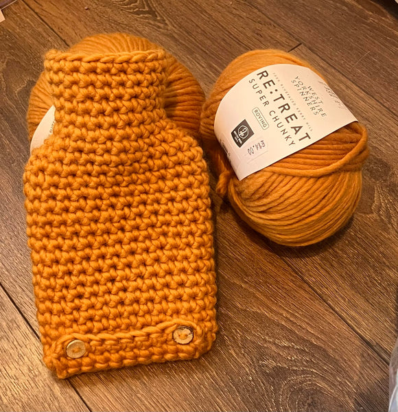 Hot water bottle with Crochet Wool Cover