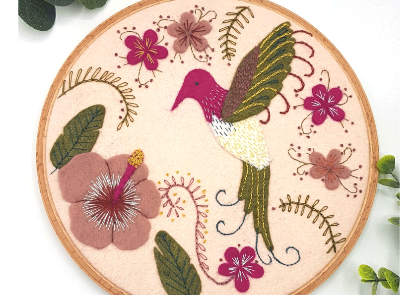 Hummingbird felt embroidery hoop kit